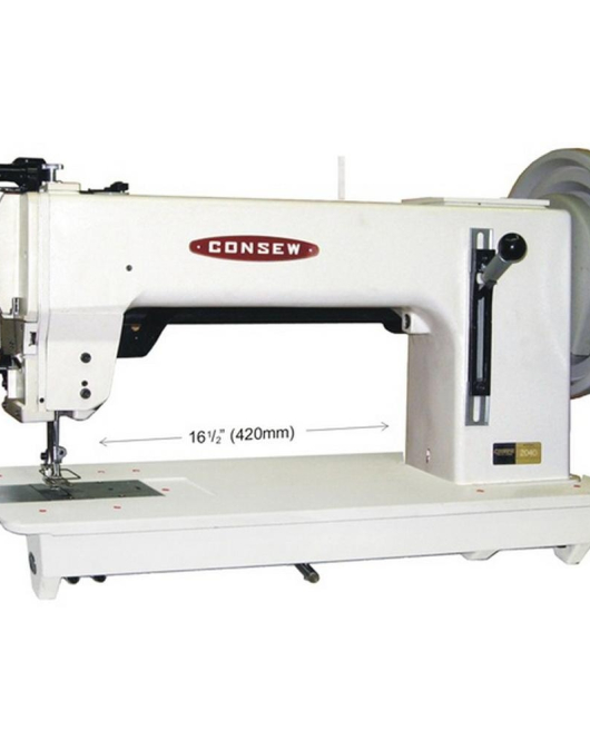 Consew 2040 Single Needle Extra Heavy Duty Large Shuttle Hook Compound Walking Foot Sewing Machine with Table and Servo Motor