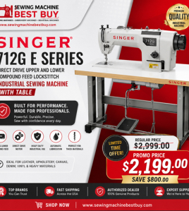 SINGER 712G E Series Direct Drive Upper and Lower Compound Feed Lockstitch Industrial Sewing Machine with Table