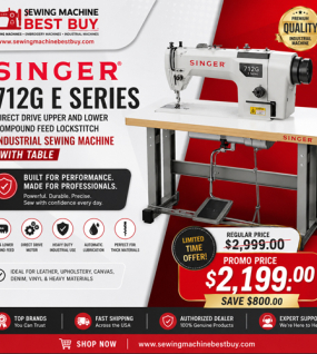 SINGER 712G E Series Direct Drive Upper and Lower Compound Feed Lockstitch Industrial Sewing Machine with Table